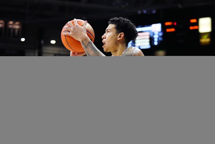 Colorado Buffaloes guard KJ Simpson (2) lines up a shot in the second half against the Washington State Cougars at the CU Events Center
